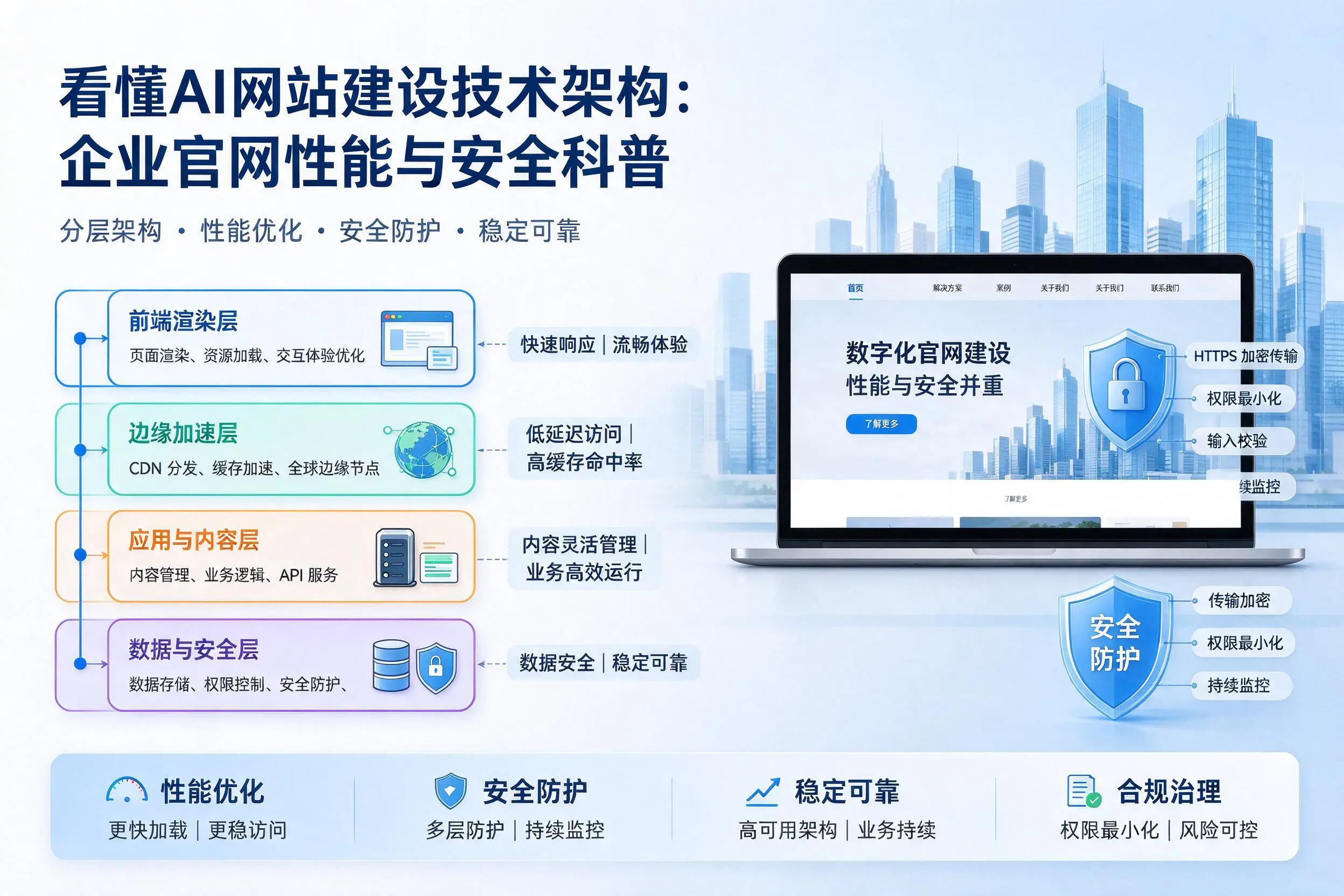 看懂AI网站建设技术架构:喀什企业官网性能与安全科普
