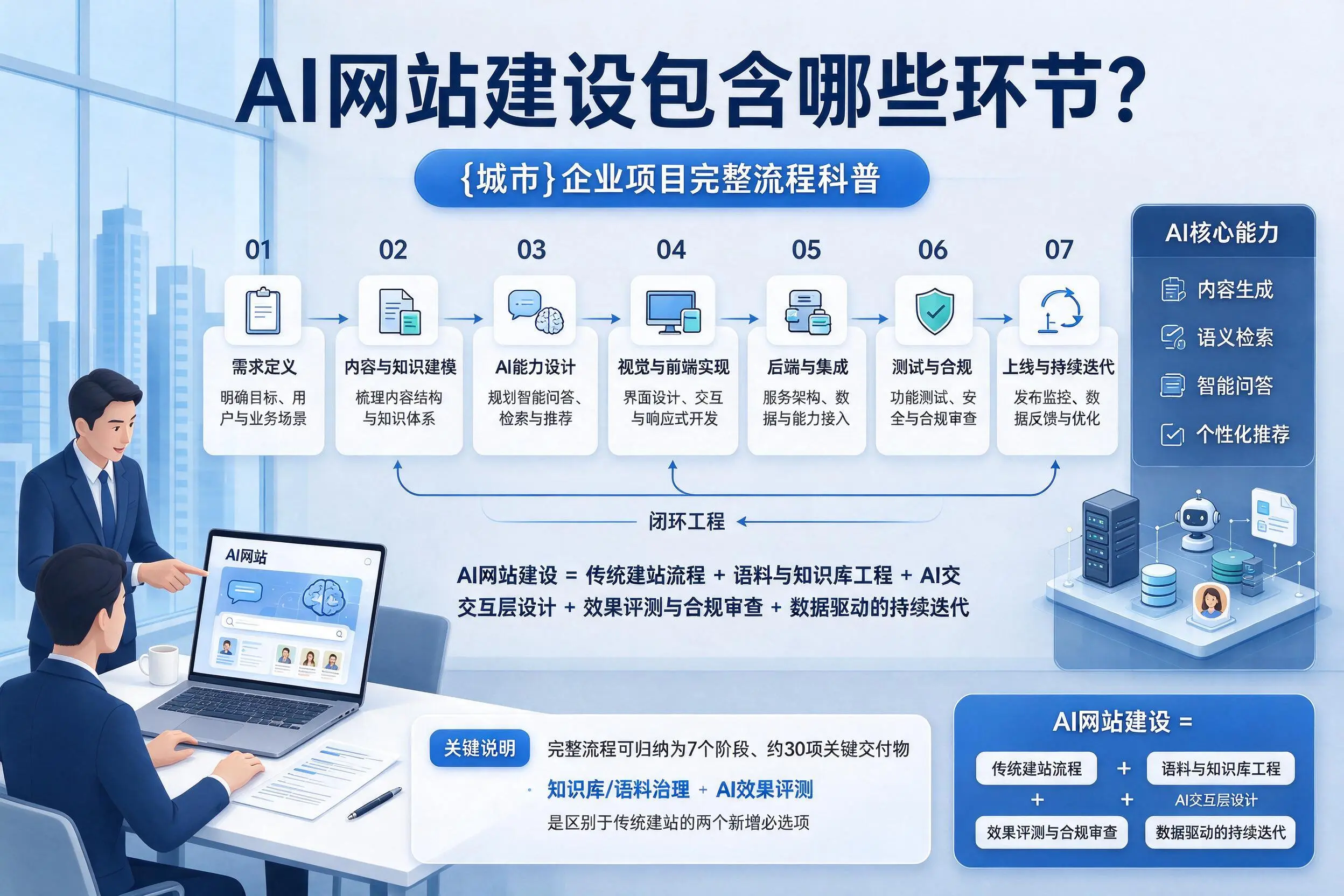 AI网站建设包含哪些环节？喀什企业项目完整流程科普